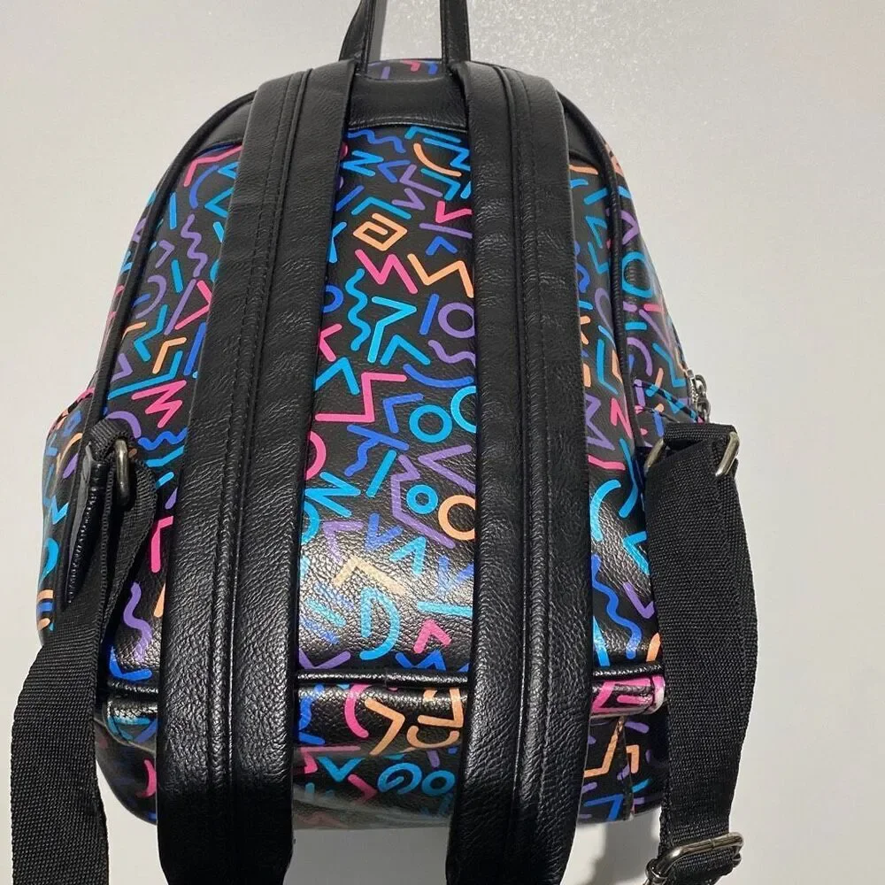 Stranger Things Women's Multicolor Geometric Lines Mini Black‎ Backpack